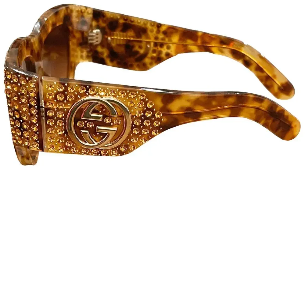 GUCCI AUTHENTIC HOLLYWOOD FOREVER 0144 Brown Gold Crystal Sunglasses GG0144S 003 - Picture 7 of 11